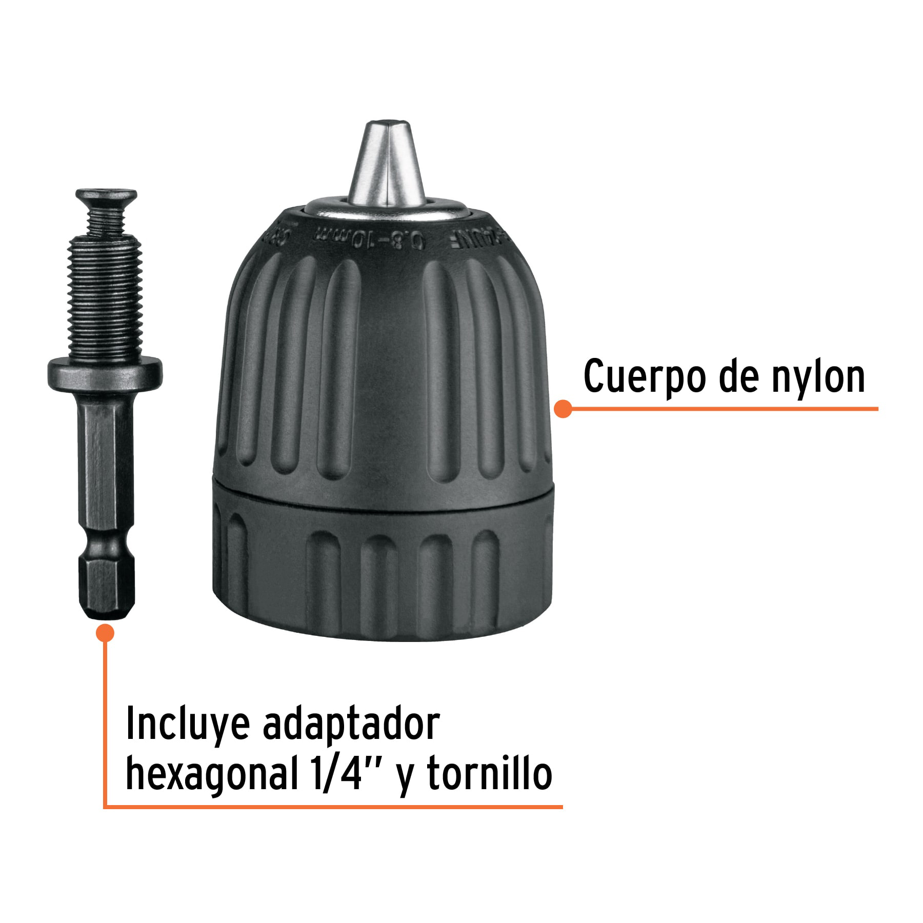 Broquero 3/8" sin llave y adaptador hexagonal 1/4", TRUPER TRUPER
