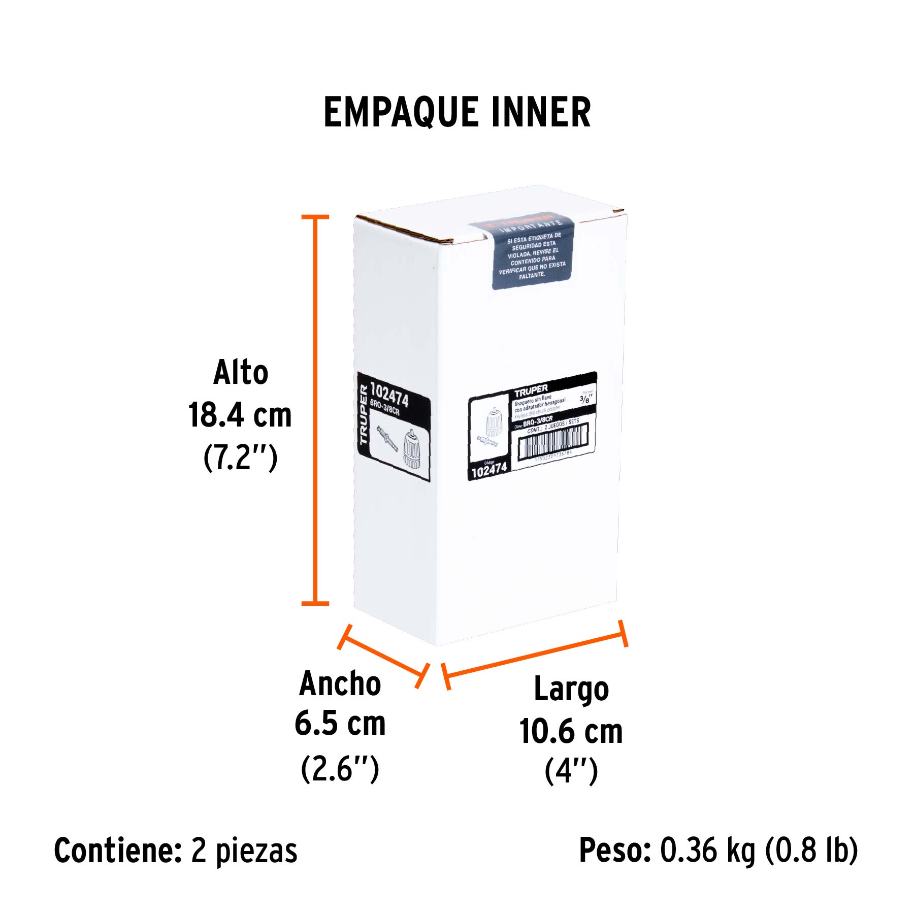 Broquero 3/8" sin llave y adaptador hexagonal 1/4", TRUPER TRUPER