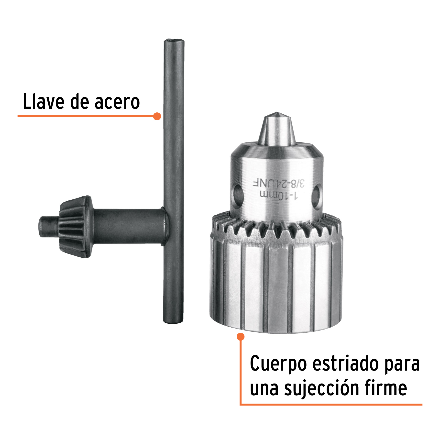 Broquero 3/8" con llave, cuerpo estriado, TRUPER EXPERT TRUPER
