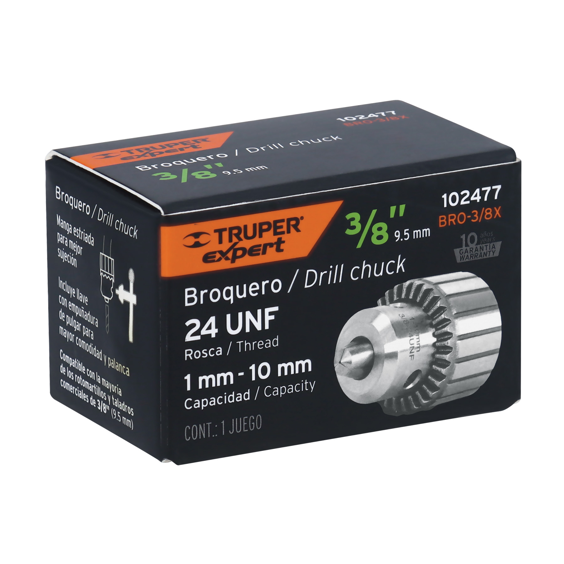 Broquero 3/8" con llave, cuerpo estriado, TRUPER EXPERT TRUPER
