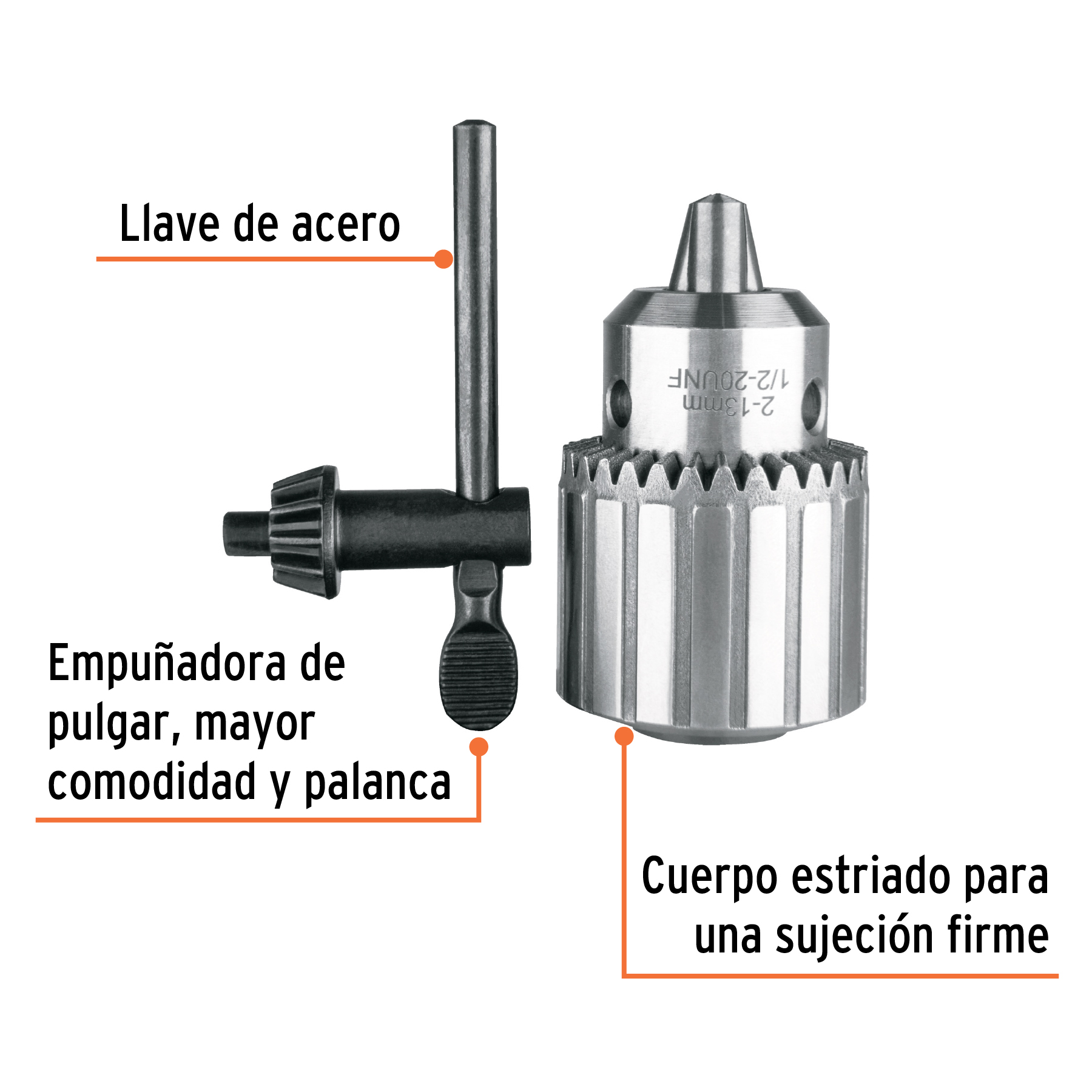 Broquero 1/2" con llave, cuerpo estriado, TRUPER EXPERT TRUPER