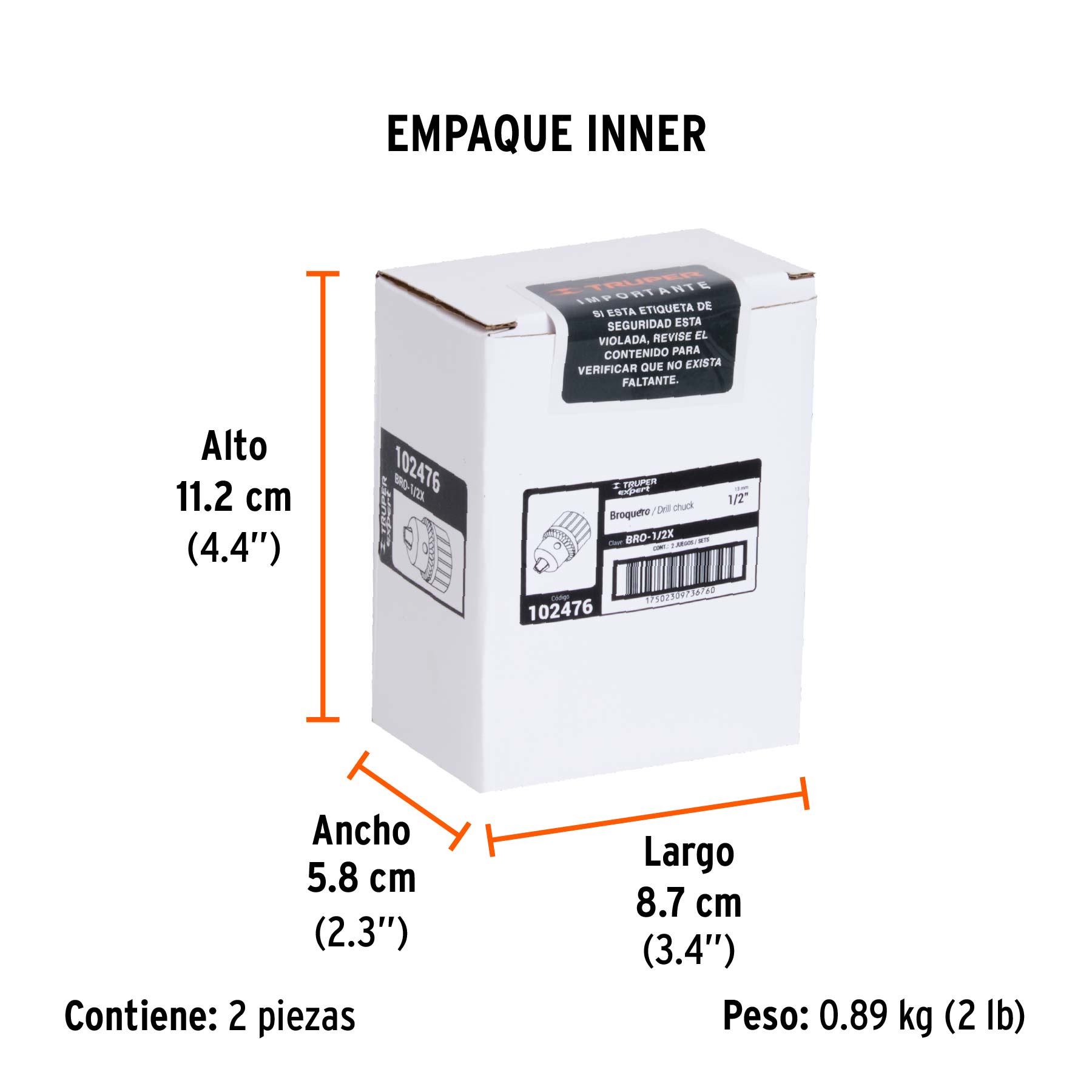 Broquero 1/2" con llave, cuerpo estriado, TRUPER EXPERT TRUPER