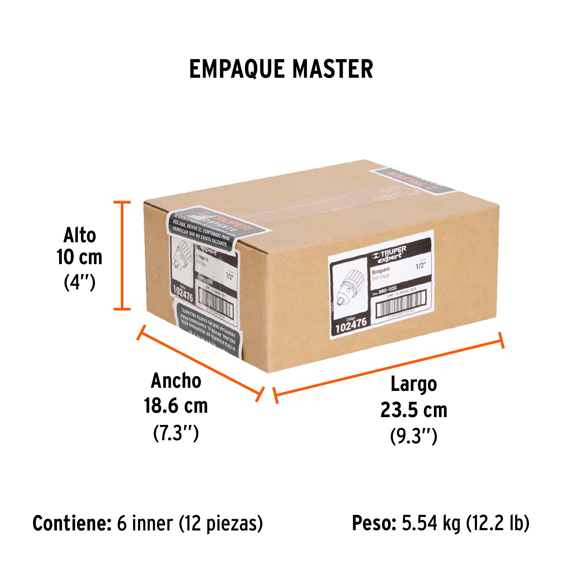 Broquero 1/2" con llave, cuerpo estriado, TRUPER EXPERT TRUPER