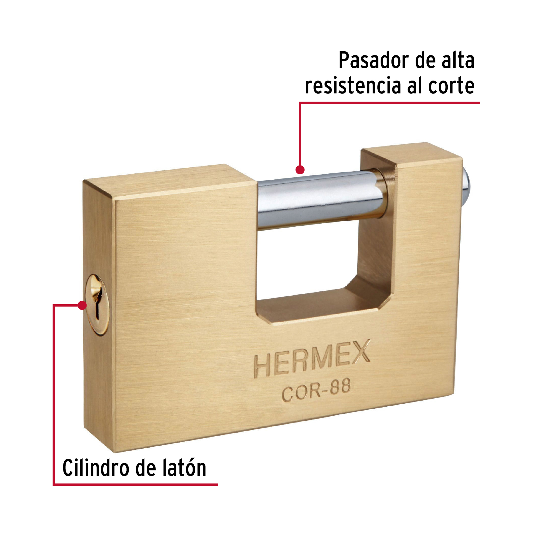 Candado antipalanca, 88mm, cuerpo de latón llave tradicional TRUPER