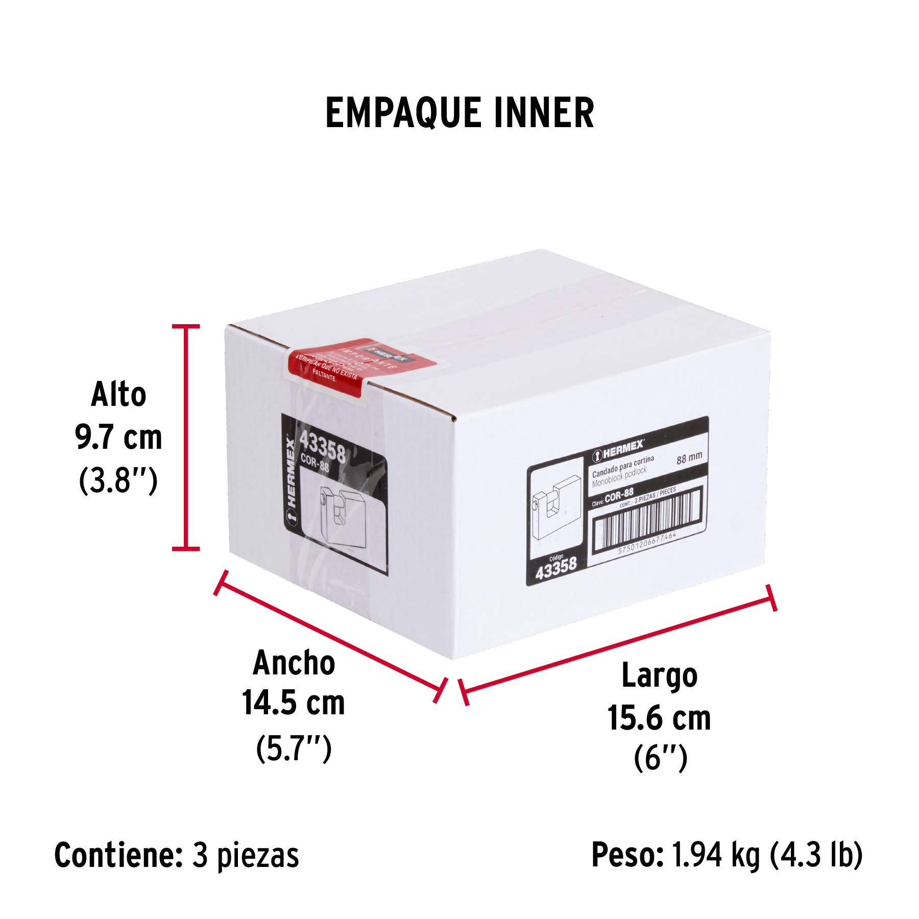 Candado antipalanca, 88mm, cuerpo de latón llave tradicional TRUPER