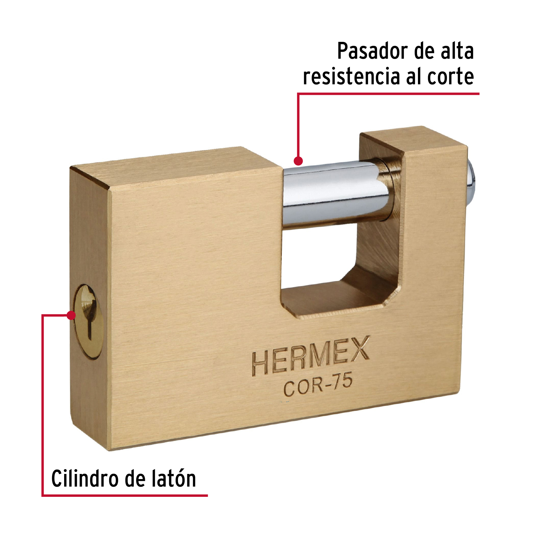 Candado antipalanca, 75mm, cuerpo de latón llave tradicional TRUPER