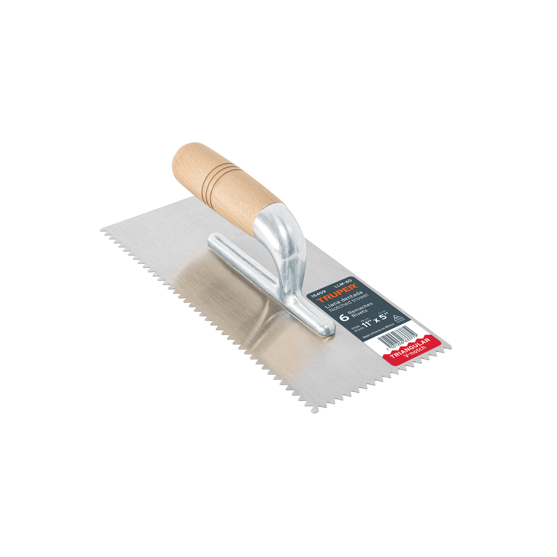 Llana 11" dentado triangular, 6 remaches,mango madera,TRUPER TRUPER