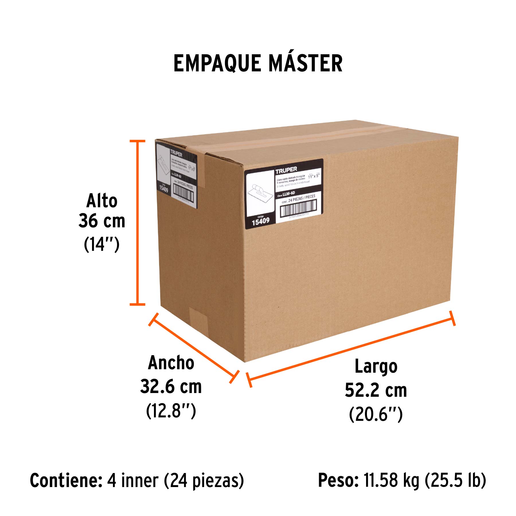 Llana 11" dentado triangular, 6 remaches,mango madera,TRUPER TRUPER