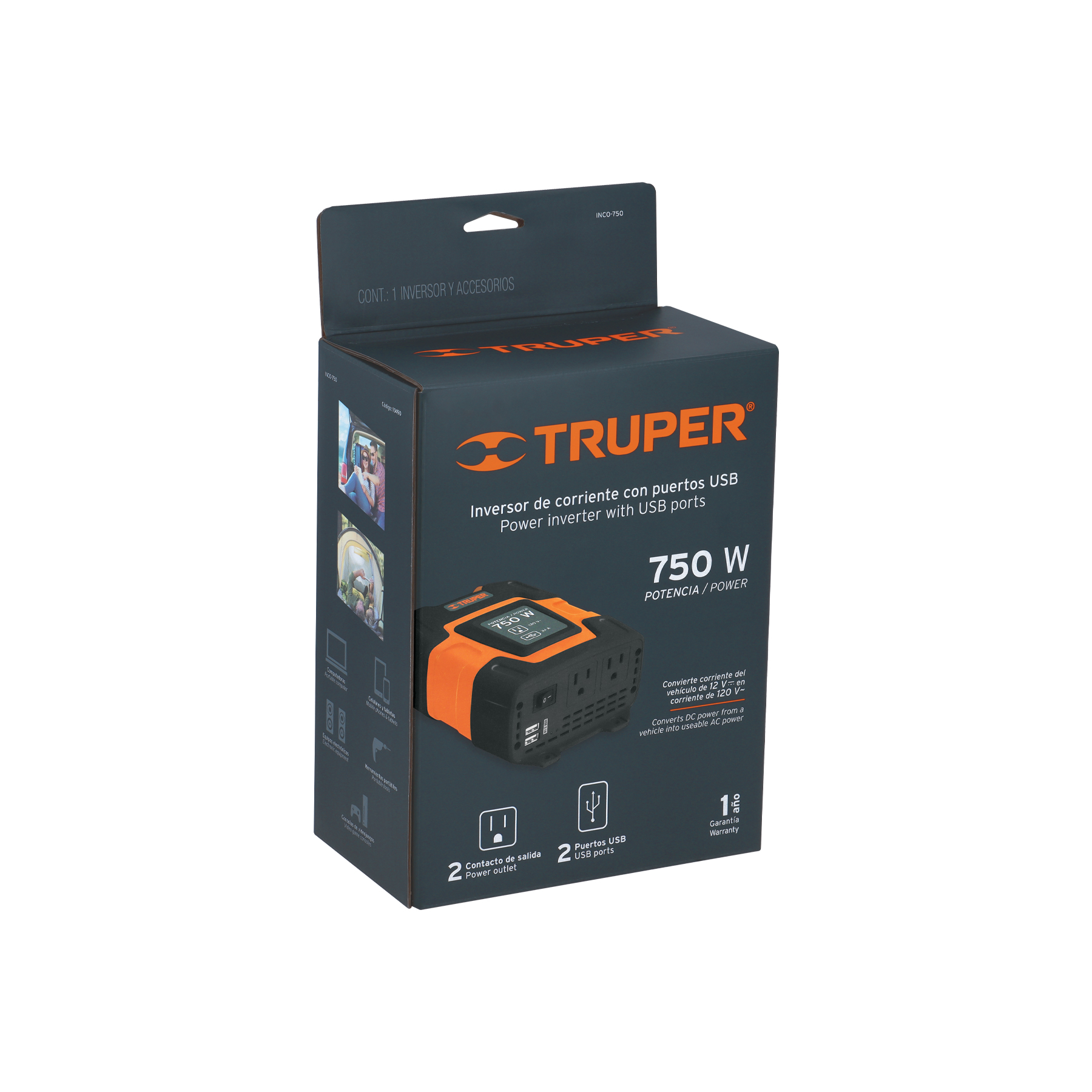 Inversor de corriente de 750 W con puertos USB, TRUPER TRUPER