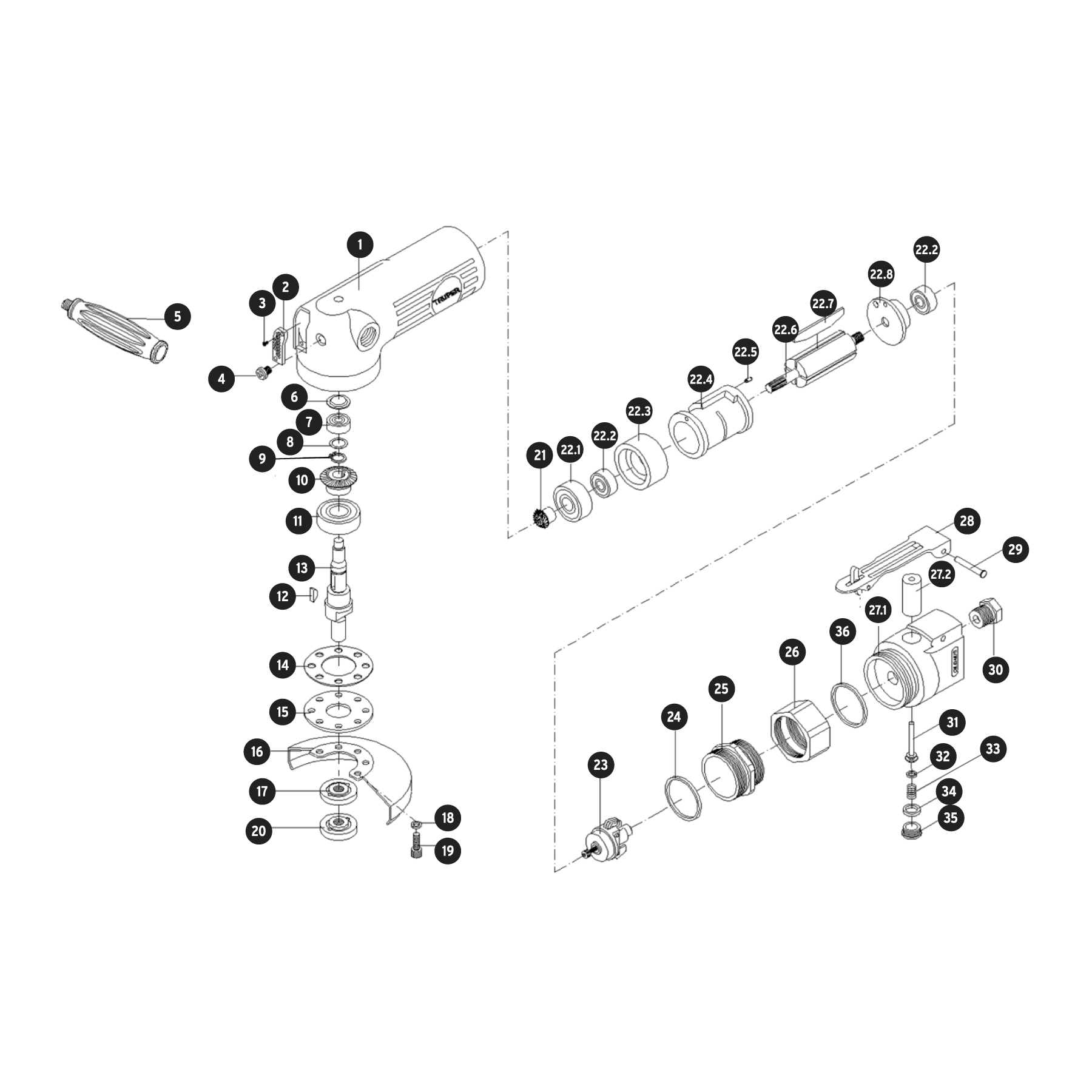 Esmeriladora angular neumática 4-1/2", TRUPER TRUPER
