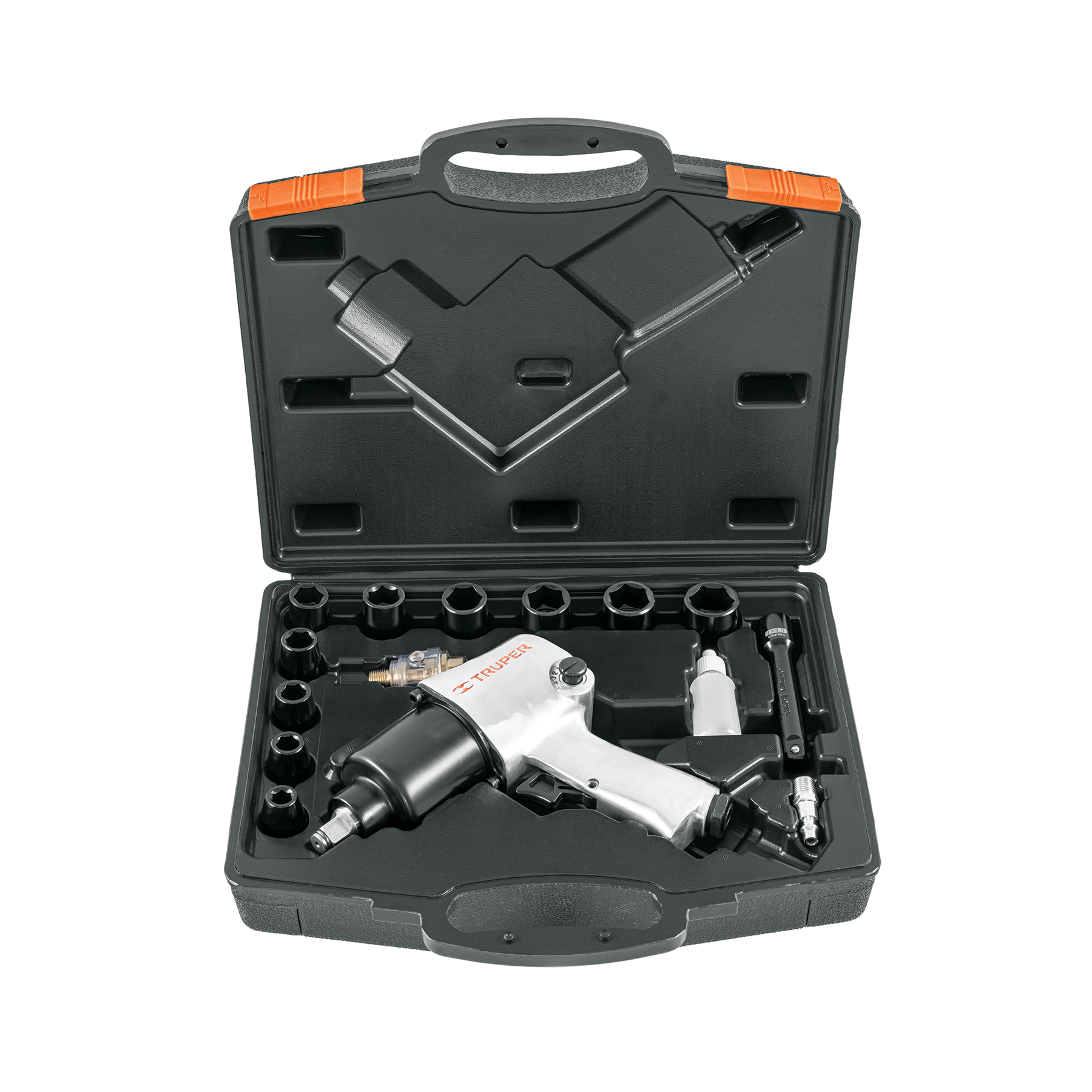 Kit de llave (pistola) de impacto 1/2" ind, estuche plástico TRUPER