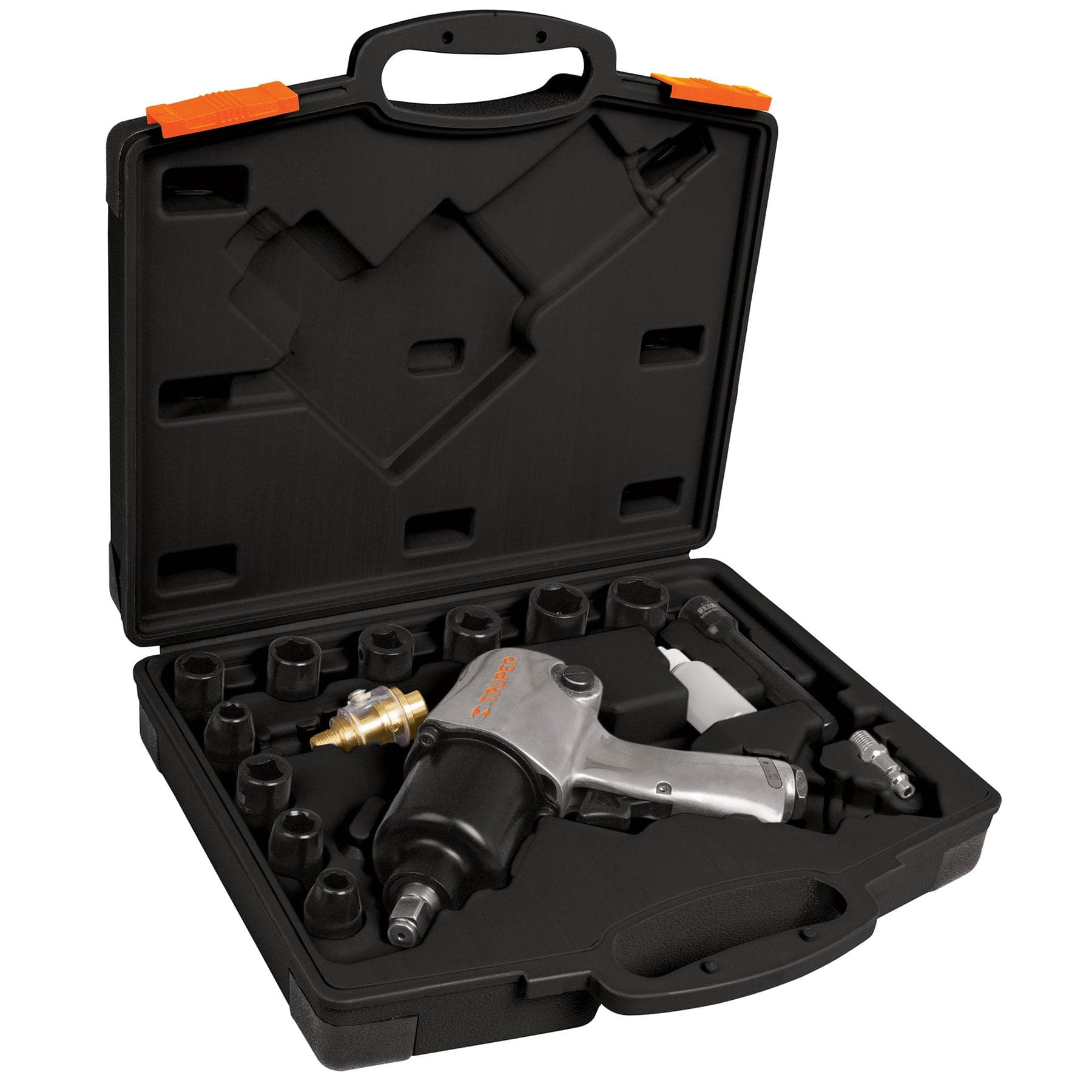 Kit de llave (pistola) de impacto 1/2" ind, estuche plástico TRUPER
