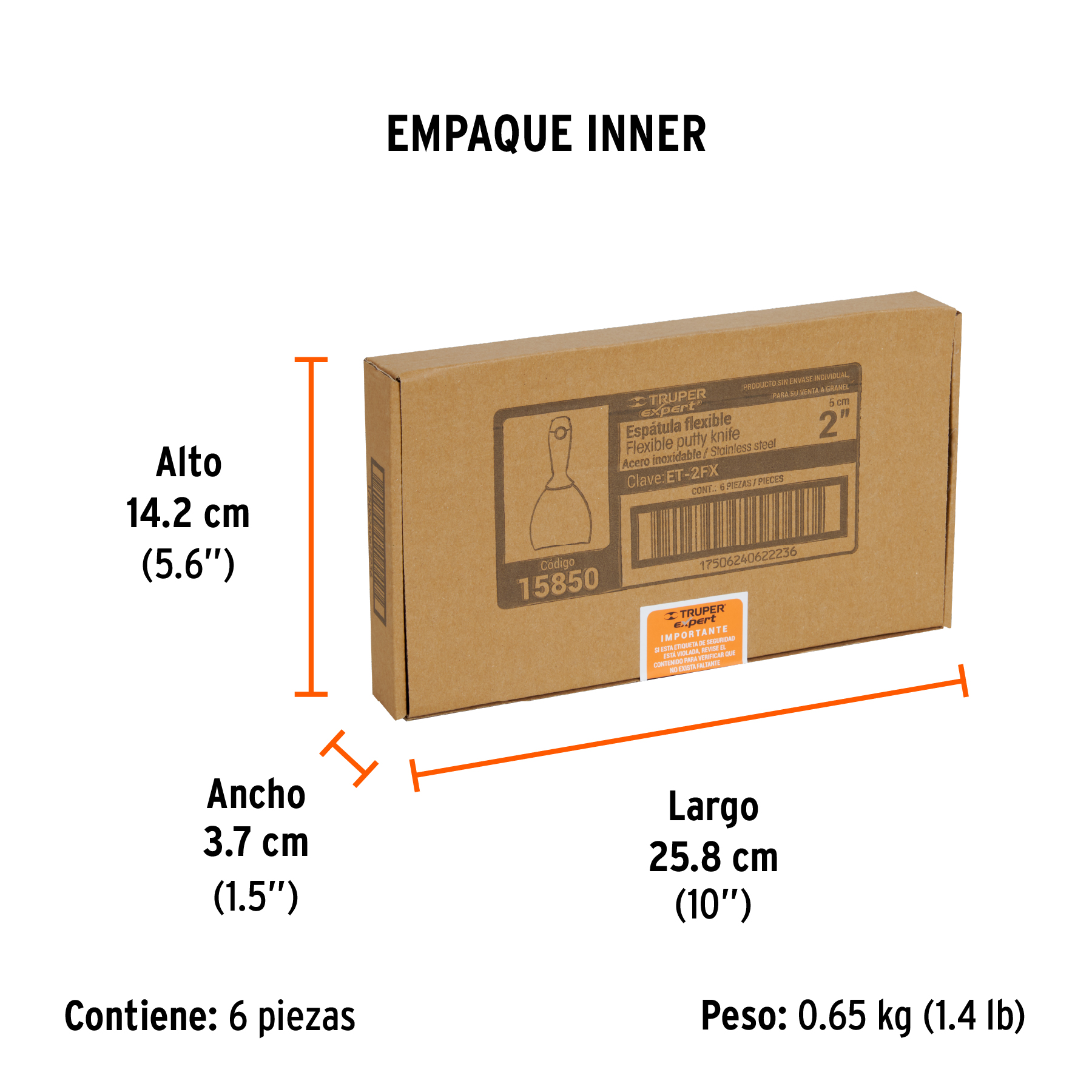 Espátula flexible 2" acero inoxidable, Comfort Grip, EXPERT TRUPER