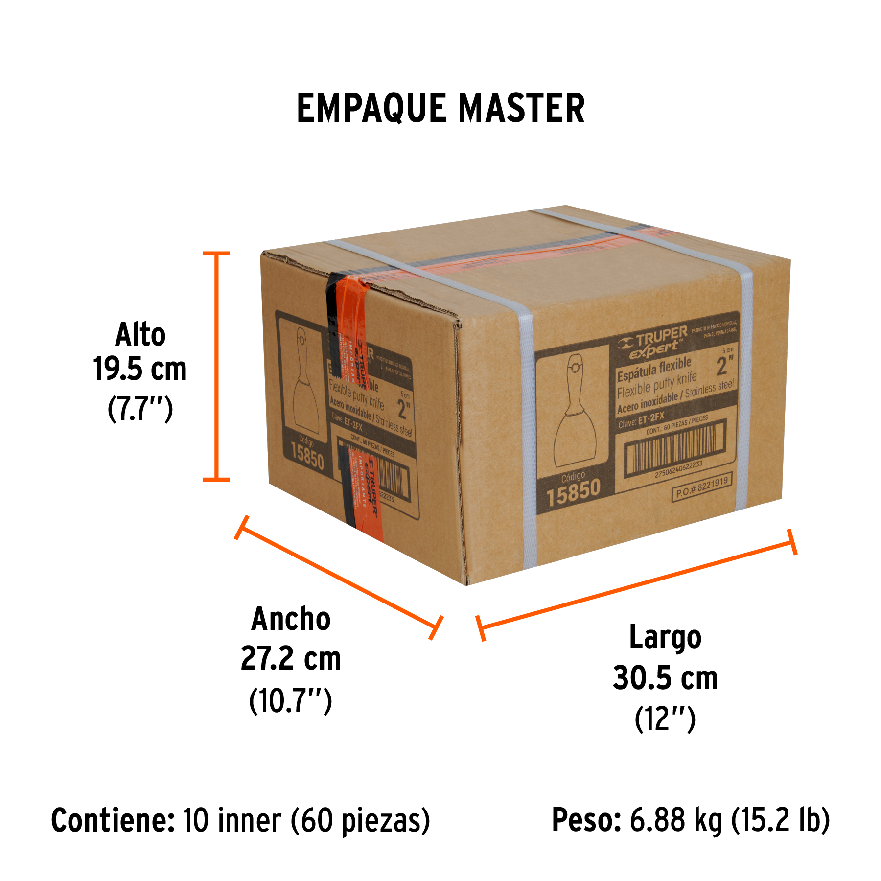 Espátula flexible 2" acero inoxidable, Comfort Grip, EXPERT TRUPER