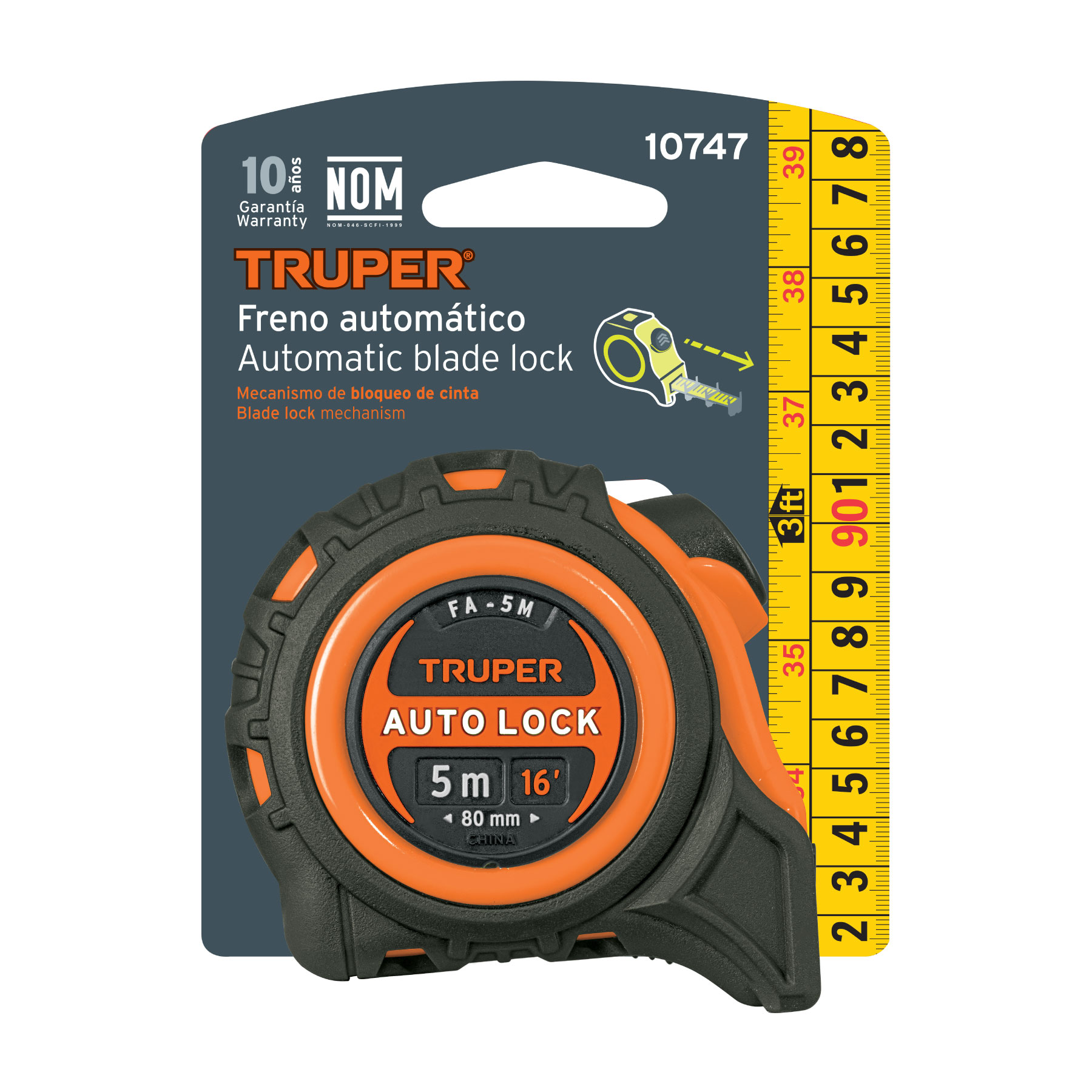 Flexómetro Auto-Lock contra impactos 5 m cinta 19 mm, TRUPER TRUPER