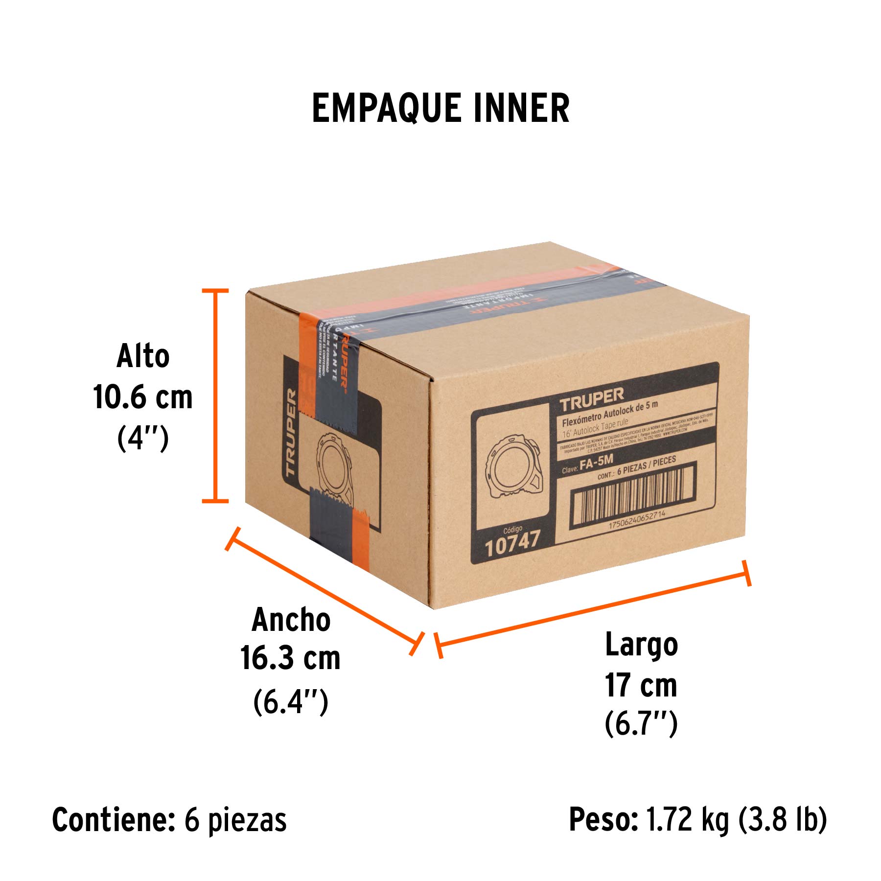 Flexómetro Auto-Lock contra impactos 5 m cinta 19 mm, TRUPER TRUPER