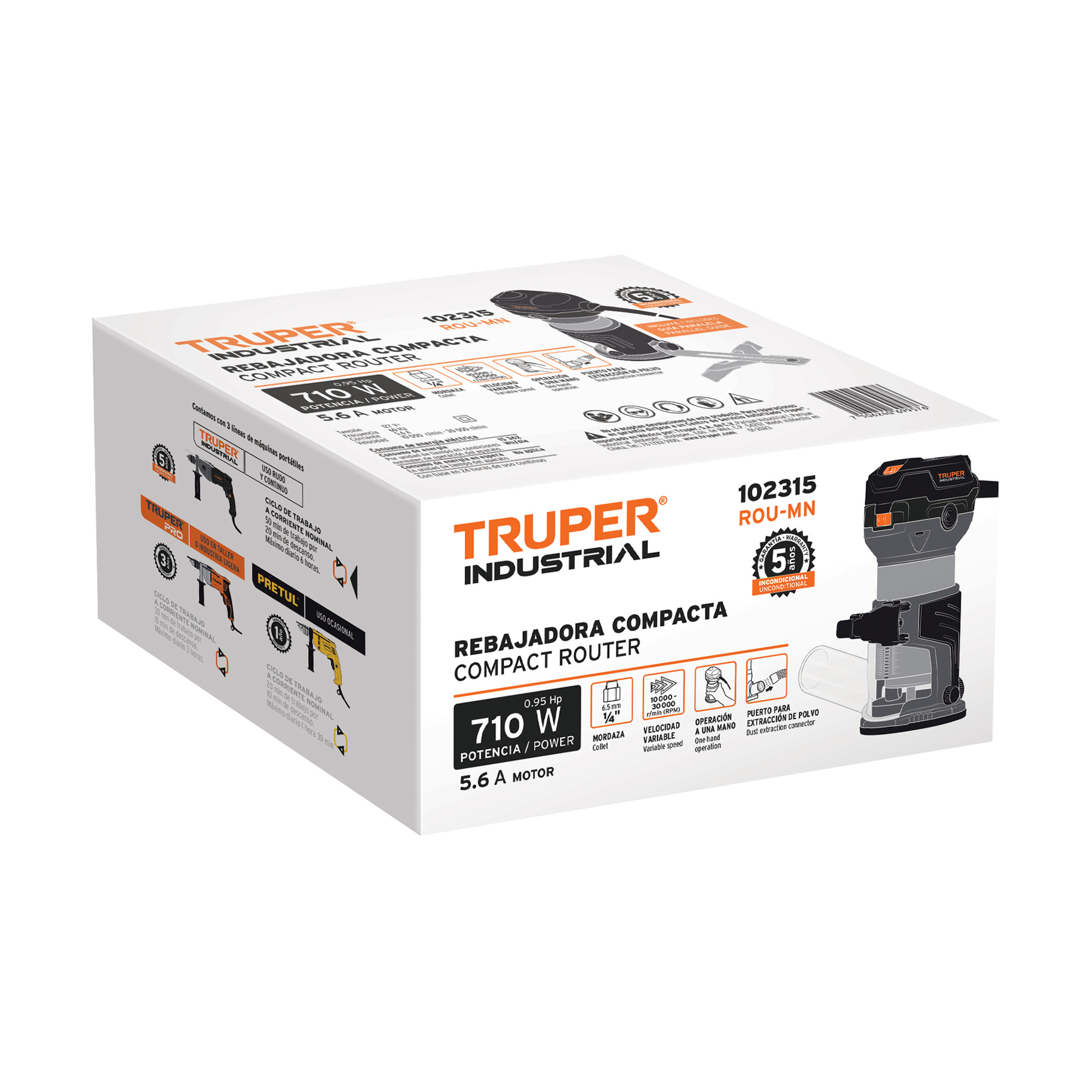 Router (rebajadora) compacto 710 W, 1 HP, TRUPER INDUSTRIAL TRUPER