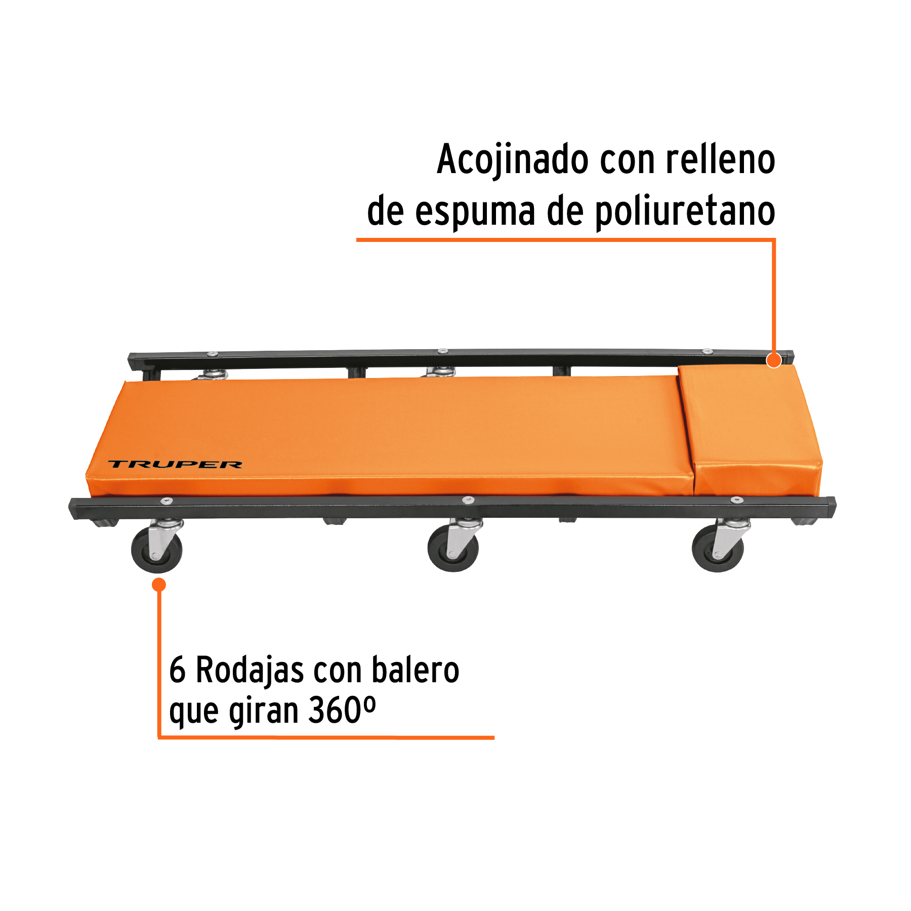 Cama de acero 36" para mecánico, TRUPER TRUPER