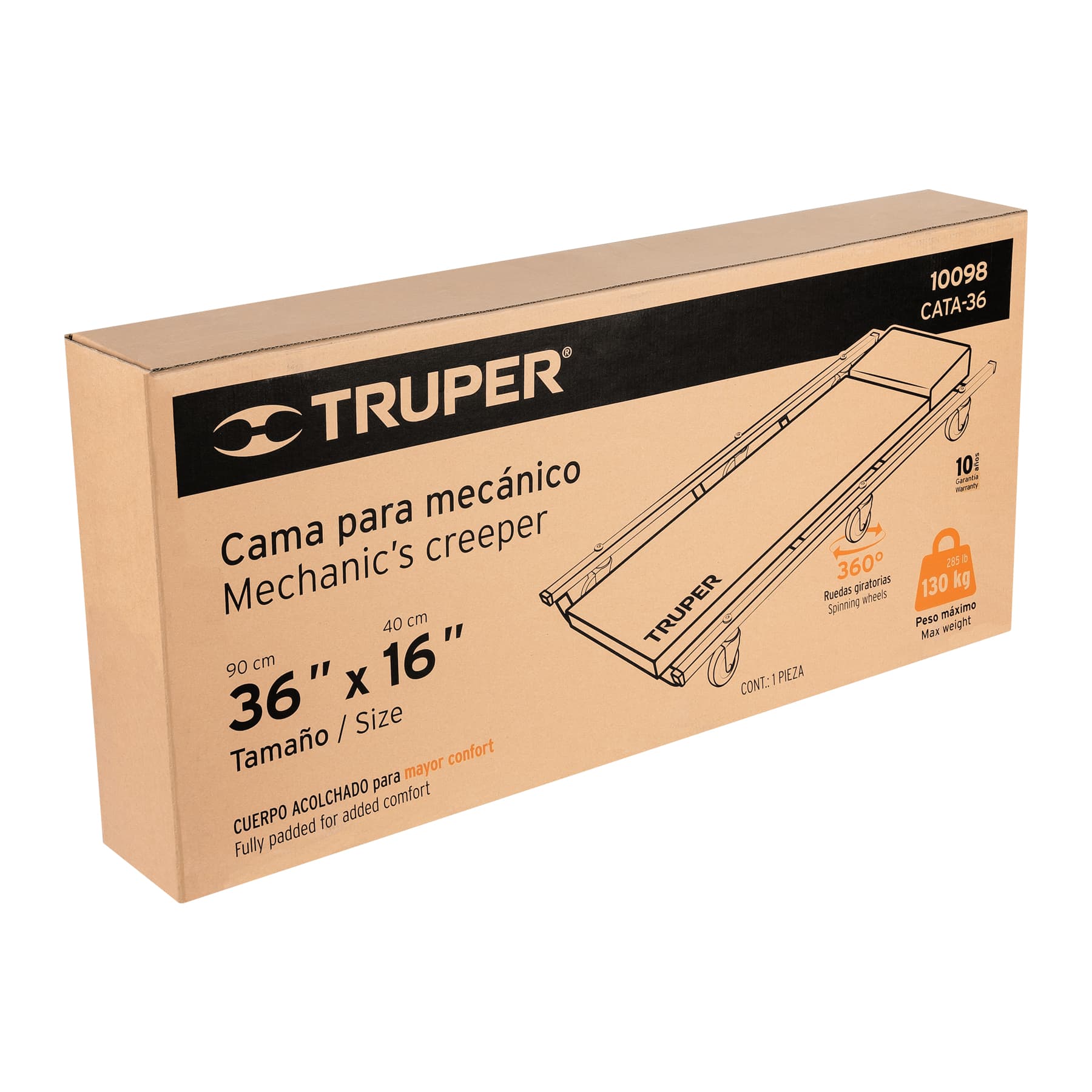 Cama de acero 36" para mecánico, TRUPER TRUPER