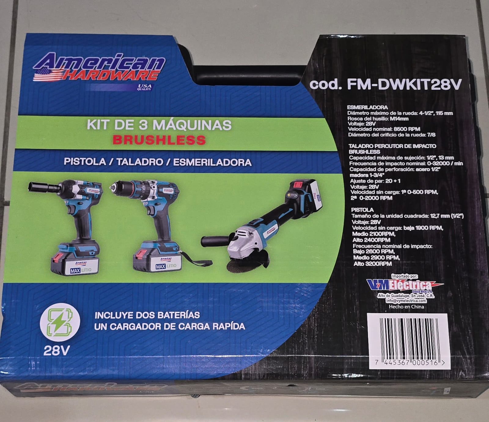 KIT INALAM TALADRO,ESMERILAD,Y PISTOLA IMPACTO BRUSHLESS 2 BAT FM-DWKIT AMERICAN American-hardware