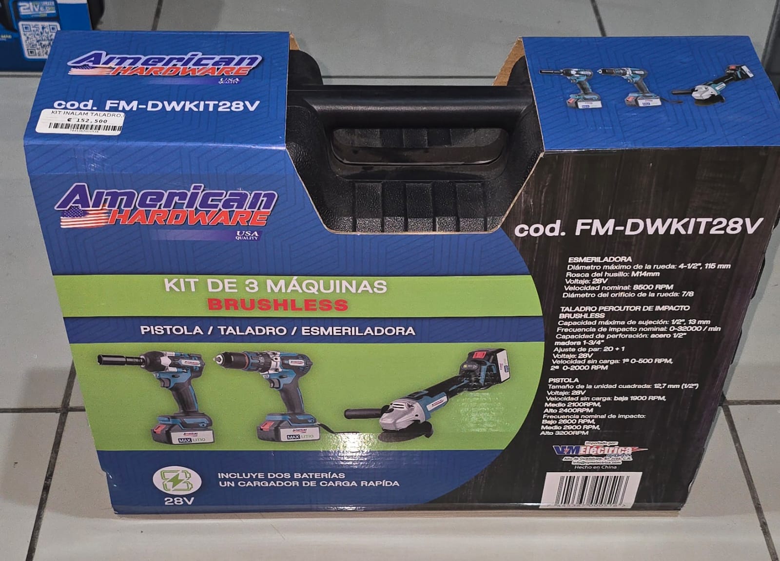 KIT INALAM TALADRO,ESMERILAD,Y PISTOLA IMPACTO BRUSHLESS 2 BAT FM-DWKIT AMERICAN American-hardware